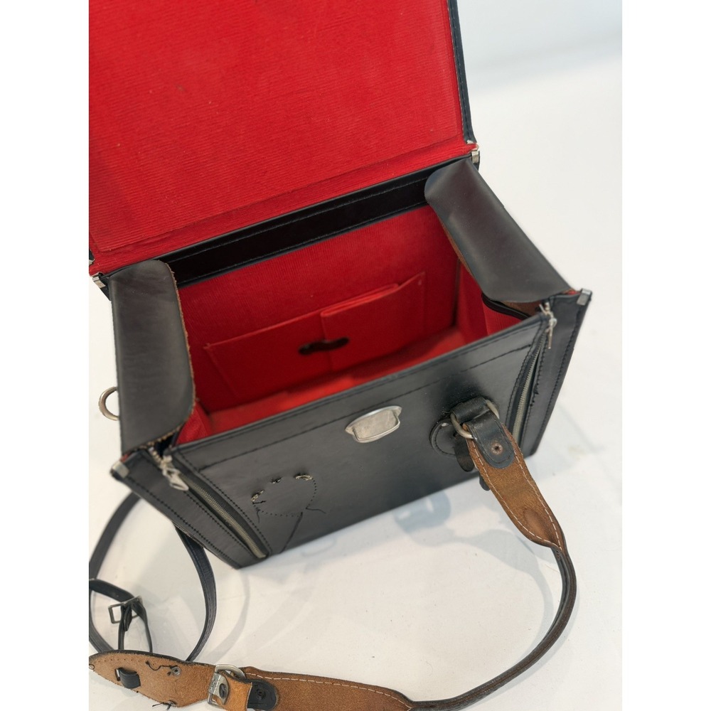 Vintage Large Black Leather Camera Hard Case w/ compartments & handle Japan Y2K - Picture 12 of 12